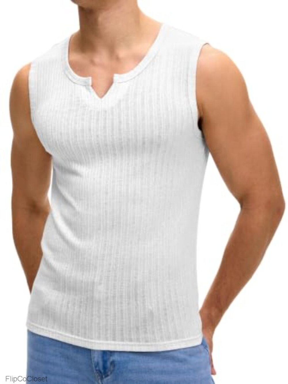 Men's Ribbed Knit Tank Top V Neck Sleeveless Muscle Shirt Slim Fit